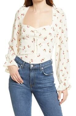 Reformation Chase Cherry Print Blouse Sz 4